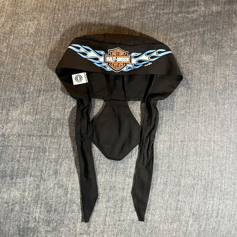 VTG Harley-Davidson Biker Cotton Skull Cap Do-Rag Black Pacific Honolulu Hawaii